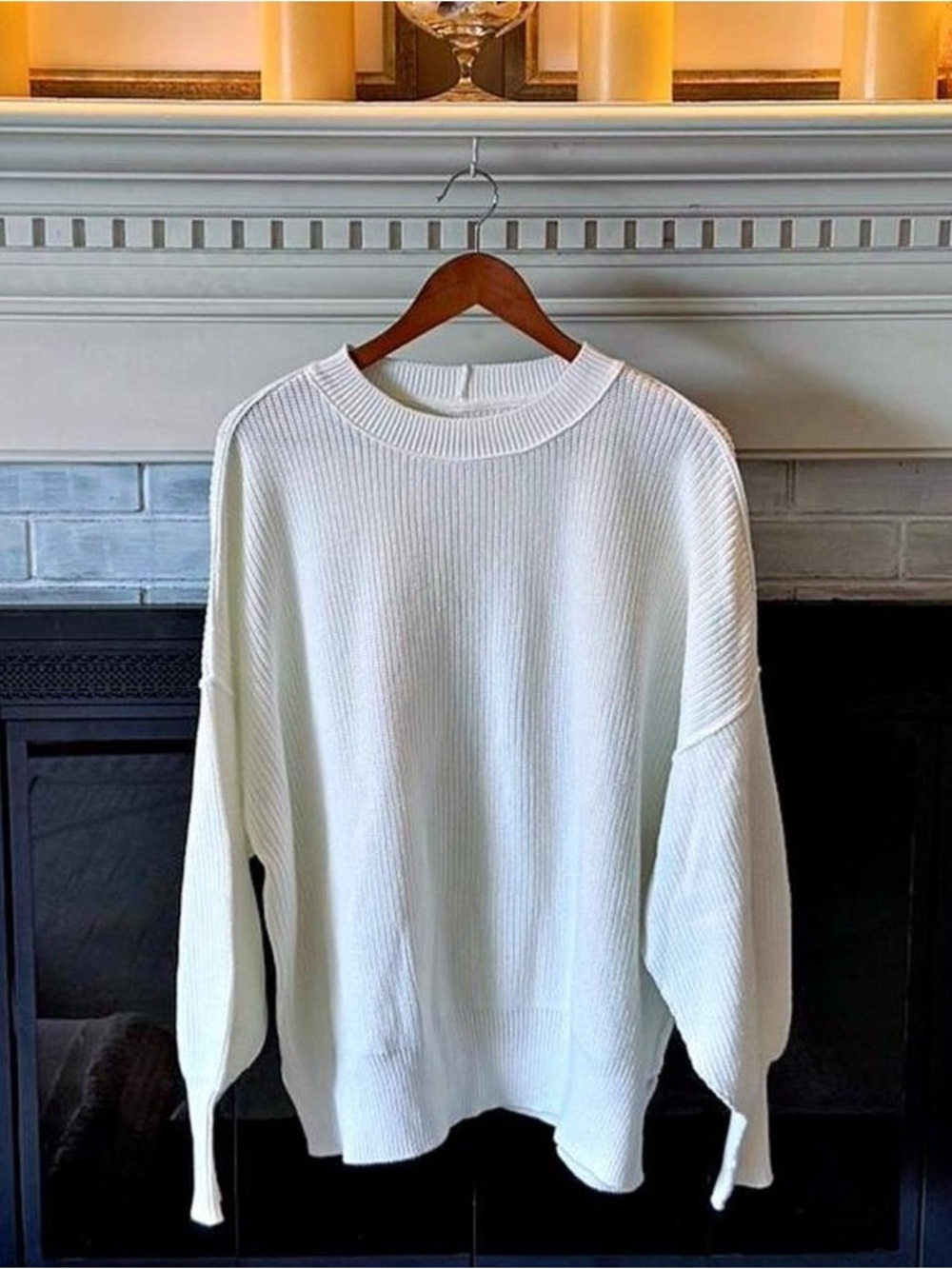 Aerie White Oversized Ribbed Cotton Sweater NWT M/L - Picture 4 of 9